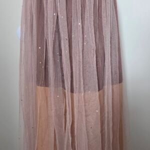 An elegant skirt, beige organza on brown atlas, medium size.