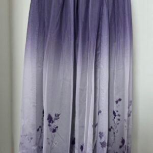 An elegant skirt, mesh fabric with purple flowers, medium size.